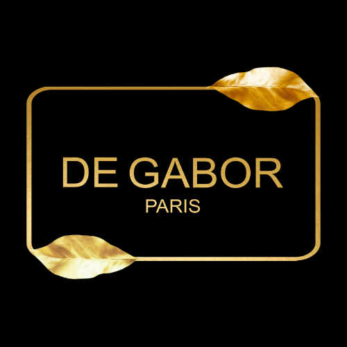 De Gabor Paris logo with gold text on a black background