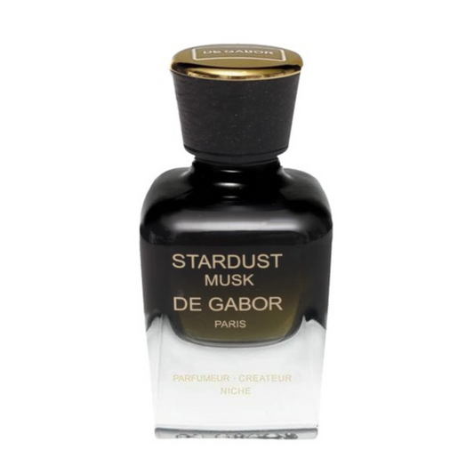 Perfume bottle labeled 'Stardust Musk De Gabor' on a white background