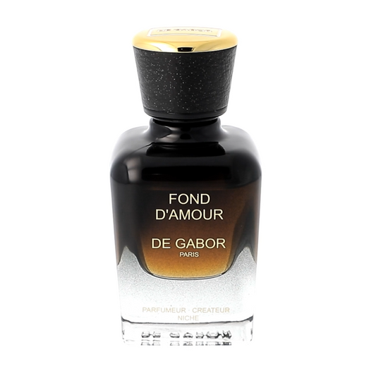 Perfume bottle labeled 'Fond d'Amour de Gabor' on a white background